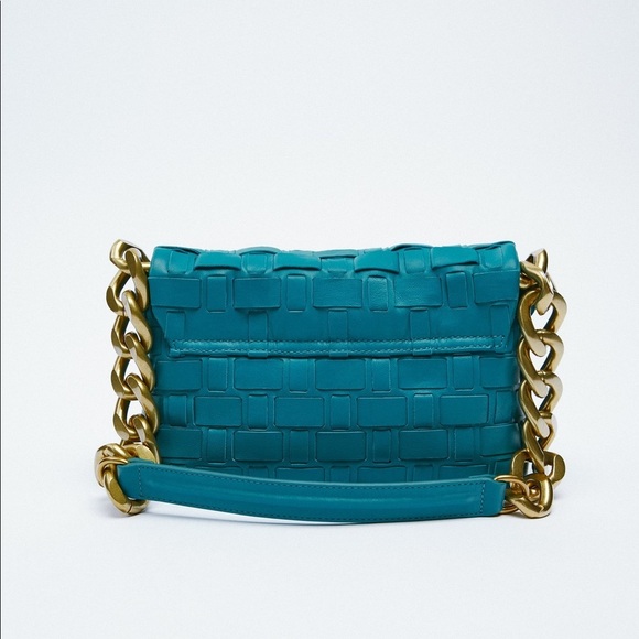 ZARA BNWT Turquoise Leather Chain Strap Shoulder bag BNWT - Picture 6 of 9